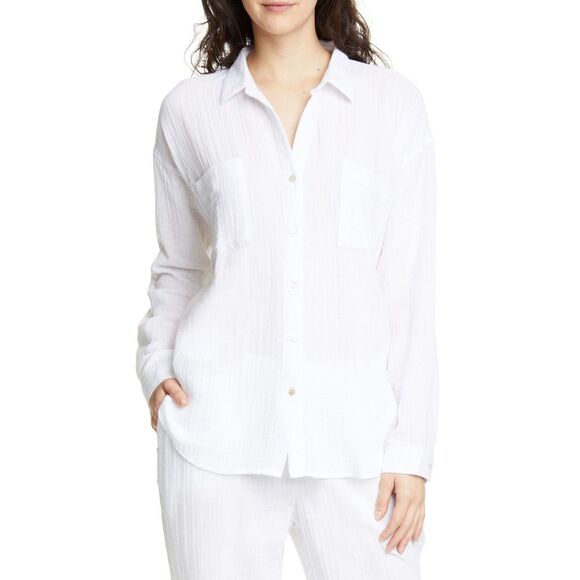 Eileen Fisher Split-Neck Top White L - Picture 1 of 1